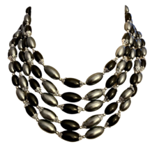 5 Strand Necklace Japan Gray Black Acrylic Beads Silver Tone Clasp 16” - $19.12