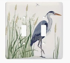 Blue Heron Bird Ceramic Double Light Switch Cover Floater Switchplate - £22.92 GBP