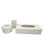 Vintage 60s/70s White Flower Bathroom Set Cup Tissue Box Cover Canister ... - $54.44