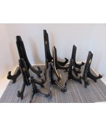 Lot of 9 Black Plate Display Stands Folding 5&quot;-10&quot; Wood Plastic Look Use... - $14.80