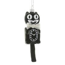 RETRO CAT CLOCK ORNAMENT 5" Glass Cute Black Kit Kitty Cat Christmas Tre... - $17.95