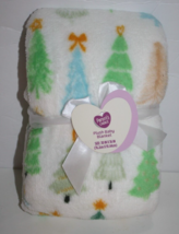 An item in the Baby category: Parents Choice Xmas Tree Forest Plush Fleece Baby Blanket White Green Lovey New