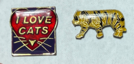 Vintage I Love Cats &amp; Tiger lapel hat Enamel Pins - £6.42 GBP