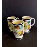 Tonala Mexico Footed Mug /Cup Signed Art Pottery ~ Flowers  ~ Set of 3 - $14.85