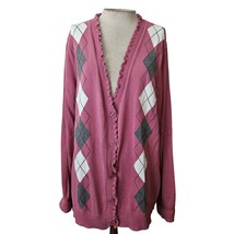 Pink Argyle Cardigan Sweater Size XL - £19.46 GBP