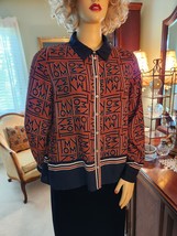 Vtg 90s Tommy Hilfiger Button Front Tommy Print Brown/Navy/Cream Blouse Shirt - £19.38 GBP