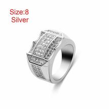 Fashion Band Hip Hop Luxury Men&#39;s Ring Gold Silver Plated Rhinestone Ful... - £7.22 GBP+