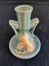 Roseville Pottery Blue Clematis Candle Holder, 5&quot; Tall, Perfect - £18.79 GBP