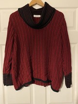 Calvin Klein Sweater Women&#39;s XL Cowl Neck Long Sleeve Black Red Cotton - £16.08 GBP