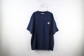 Vintage 90s Carhartt Mens 2XL XXL Faded Heavyweight Pocket T-Shirt Navy Blue - £35.48 GBP