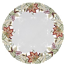 Embroidered Round Fall Leaf Doily Place Mat Small Tablecloth (24 Inch Round) - £24.74 GBP