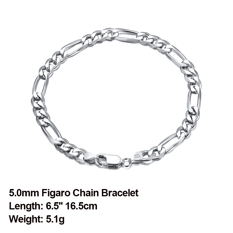 Premium Quality 925 Sterling Silver Italian 6.5MM Figaro Link Chain Bracelet for - £47.39 GBP