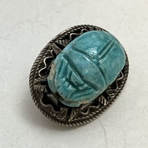 VTG Antique Blue Egyptian Revival Carved Small Scarab Pin - $33.81 CAD