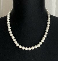 Vintage Classic White Faux Pearls Strand Necklace W/ Gold Tone Clasp - £15.78 GBP
