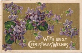 Postcard Embossed With Best Christmas Wishes Violets - £2.38 GBP