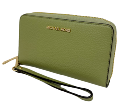 Michael Kors Jet Set Travel Phone Case Wallet Wristlet Army Green Leather Retail - £59.70 GBP