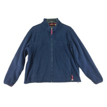 L.L. Bean Women&#39;s L Navy Blue &amp; Pink Full Zip Fleece Jacket Coat with Po... - £19.26 GBP