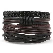 IFMIA Vintage Multilayer Leather Bracelets Men 2019 NEW Adjustable Handmade Brow - £11.61 GBP