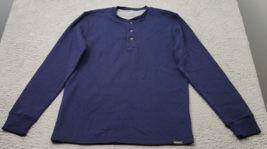 Eddie Bauer Shirt Men Small Blue Waffle Knit Thermal Fit Long Sleeve Henley Neck - £15.15 GBP