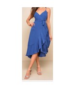 Lulus Manhattan Moment Blue Ruffled Midi Wrap Dress Womens Size Small - $34.97 CAD