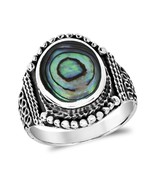 Rainbow Abalone Vintage Oval Balinese Style Sterling Silver Ring-8 - £20.64 GBP
