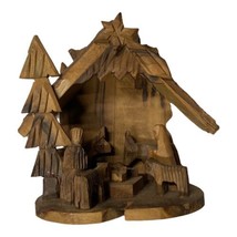 Vintage Carved Nativity Manger Olive Wood Decorative Christmas 6”x 6” Dollhouse - £26.14 GBP