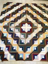 Amish Made Diagonals Solids Log Cabin Quilt Handmade 81X99 Double - $59.39