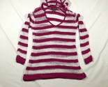 Tommy Bahama Hoodie Sweater Womens XS Pink White Striped Open Knit Cotton - £13.97 GBP