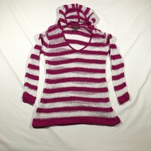 Tommy Bahama Hoodie Sweater Womens XS Pink White Striped Open Knit Cotton - £13.97 GBP