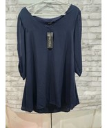 NWT Women L Cold Shoulder Midi Dress Blouse Lined Open Slit Arms Navy Bl... - $40.73 CAD
