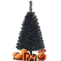 Costway Unlit Artificial Christmas Halloween 3ft Mini Tree Black w/Plastic Stand - £43.14 GBP