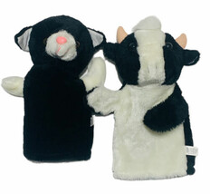 Cow And Cat Hand Puppets Rhode Island Novelty Plush Realistic Animal Lot VGT - £14.42 GBP