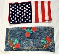 American Flag &amp; Harley Davidson Rose Logo Bandana 50/50 Made in USA Denim Look - £21.92 GBP