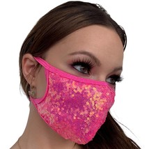 Hot Pink Sequin Face Mask Elastic Straps Iridescent Metallic Sparkle M112 - £17.33 GBP