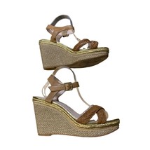 Vince Camuto Womens Size 10 M Tan Wedge Espadrille 4 in Heel Gold Trim Shoes San - $18.30