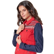 Desigual Red Denim Cropped Jean Jacket Embroidered US 6 New - £67.18 GBP