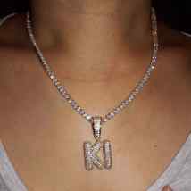 35Ct Round Cut Simulated  Diamond &quot;KI&quot; Pendant Necklace925 Silver Gold Plated - £394.76 GBP