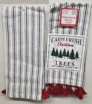 2 Same Embroidered Thin Towels w/Patch (14&quot;x24&quot;) Farm Fresh Christmas Trees, Dg - £9.51 GBP