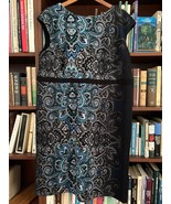 Chicos Size 3 US Size 16 Career Sheath Dress Blue Gray Paisley Stretch - $14.03