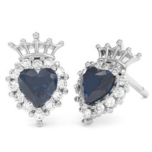 Lab-Created Sapphire Diamond Claddagh motif Stud Earrings in 10k White Gold - £261.01 GBP