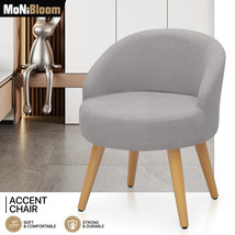 Grey Modern Tufted Velvet Fabric Accent Chair Upholstery Vanity Stool w/Wood Leg - £88.88 GBP