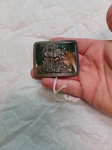 1977 Indiana Metal Craft Painted Brass Belt Buckle Leaping Deer - $14.84