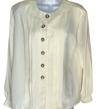 Vintage Pearl Button Down Pleated Blouse Cream 80s Classic Silhouette Sz. 14P image 2