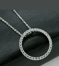 1ct Rund Künstlicher Diamant Kreis Anhänger Halskette 14k Weiß Vergoldet - £57.00 GBP