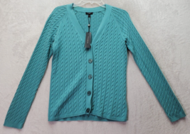 Talbots Cardigan Sweater Women Petite Large Green Cable Knit V Neck Button Front - £25.89 GBP