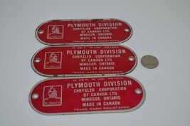 Plymouth Chrysler Canada Car Tag Metal Plate Badge Red 1950s Lot of 3 Wi... - £35.40 GBP