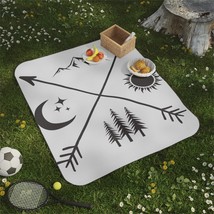 Nature Mountain Moon Sun Tree Nature Symbolism Polyester Picnic Blanket - £49.22 GBP