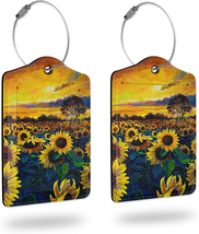 2 Pack Luggage Tags for Suitcases,Sunflower Field Luggage Tag,Leather Stainless - £12.63 GBP