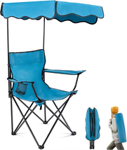 Folding Camping Chair with Canopy Shade for Adults, Portable Beach Ch - £79.07 GBP