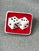 Vintage Small Red Rectangle w Black &amp; White Dice Plastic Lapel or Hat Pin –  - £9.02 GBP